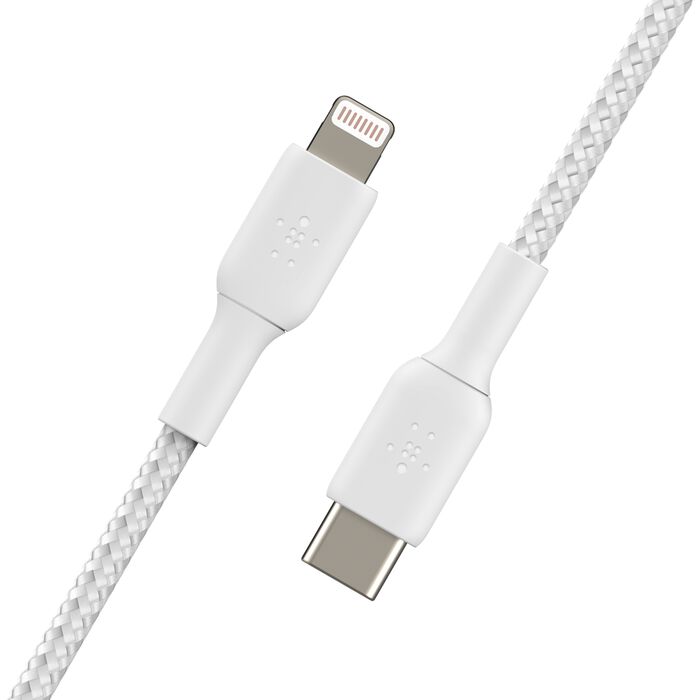 كابل Belkin Boost Charge Braided USB-C إلى Lightning (2 متر / 6.6 قدم، أبيض)