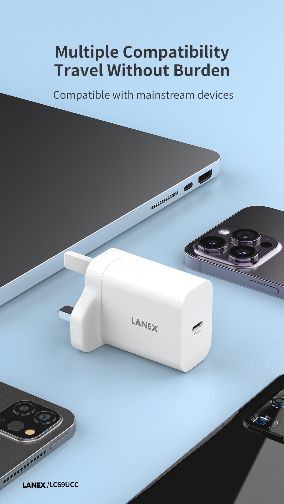 Lanex 30W Adapter with TypeC to TypeC Cable 1m