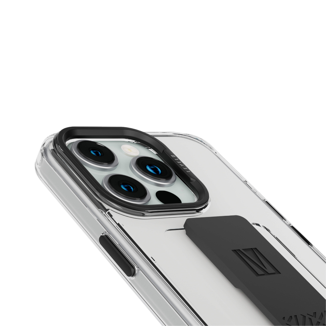 غطاء/جراب شفاف من Levelo Graphia مقاوم للصدمات مع قبضة سيليكون IMD لهاتف iPhone 15 Series