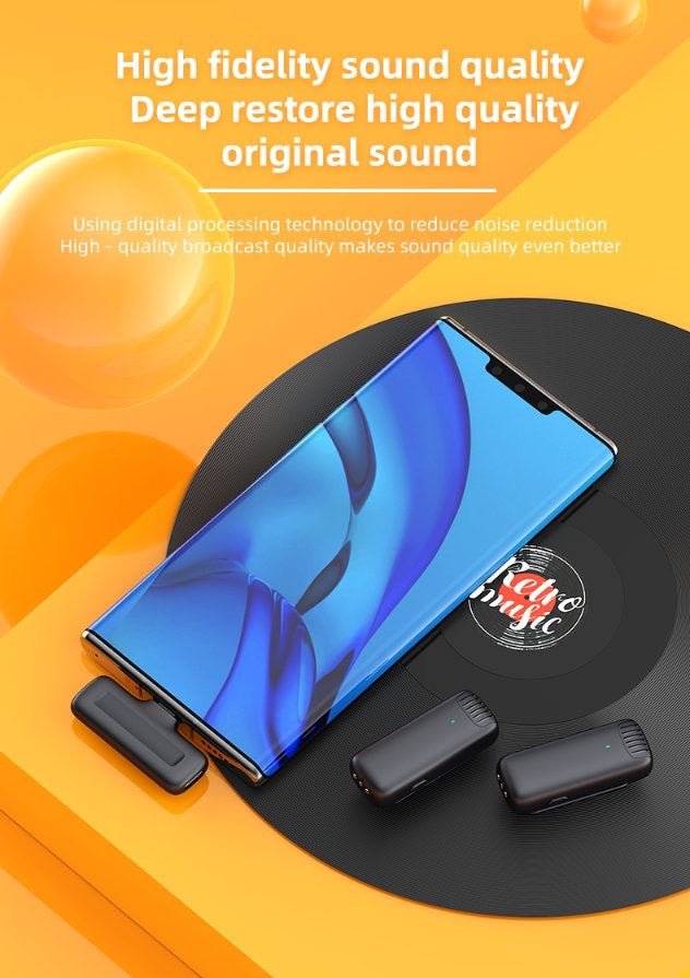 Green Lion 2 in 1 Wireless Microphone with (Type-C Connector ) - مايكروفون لاسلكي ٢ في ١ من شركة قرين لايون بمنفذ تايب سي