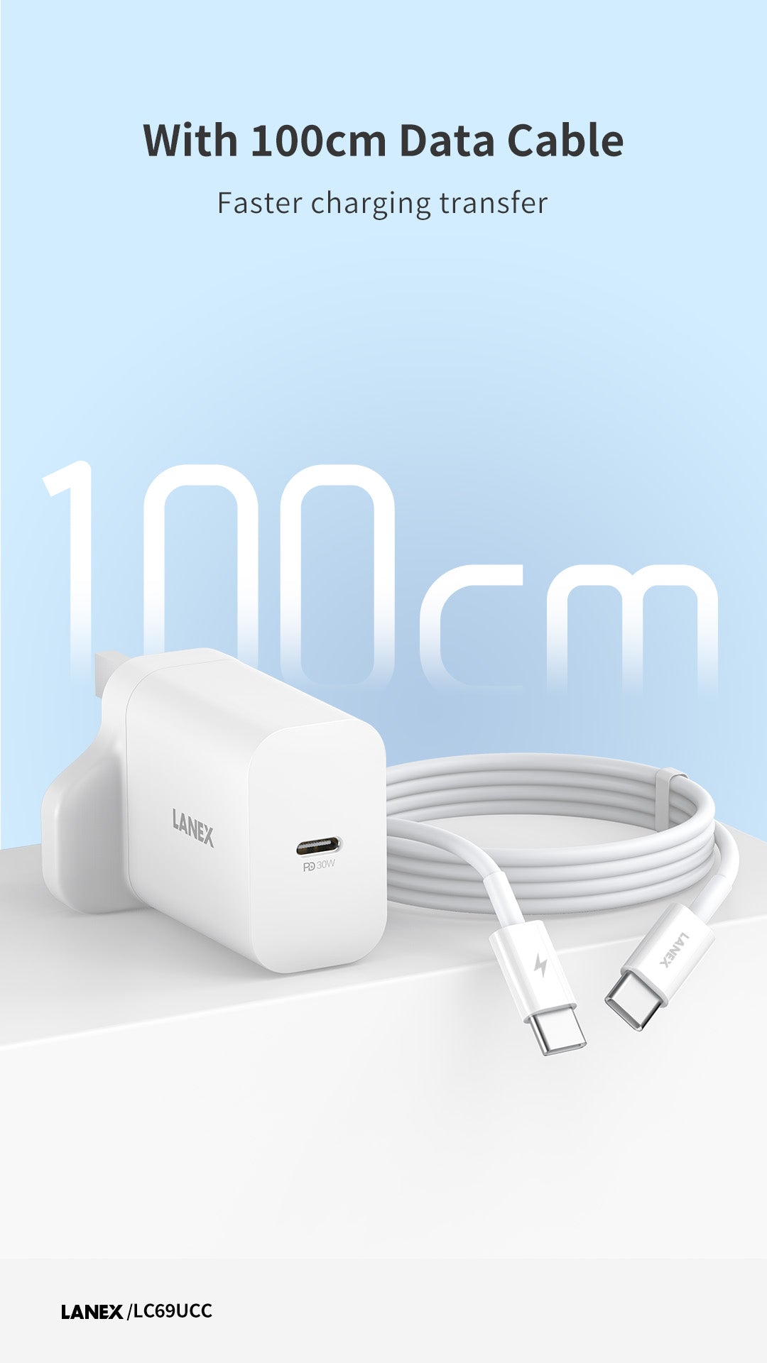 Lanex 30W Adapter with TypeC to TypeC Cable 1m