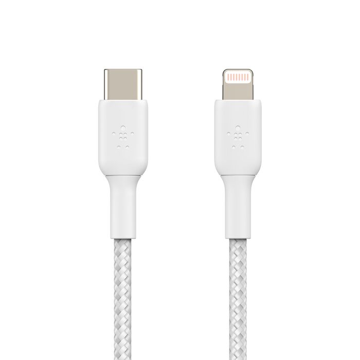 كابل Belkin Boost Charge Braided USB-C إلى Lightning (2 متر / 6.6 قدم، أبيض)
