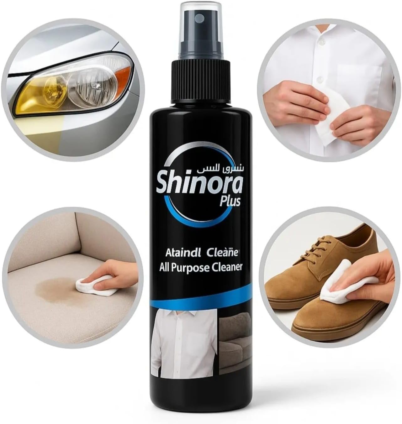 Shinora Plus All Purpose Multi Cleaner, 250ml, Professional Stain Remover for Fabric, Metal, Plastic and Headlights