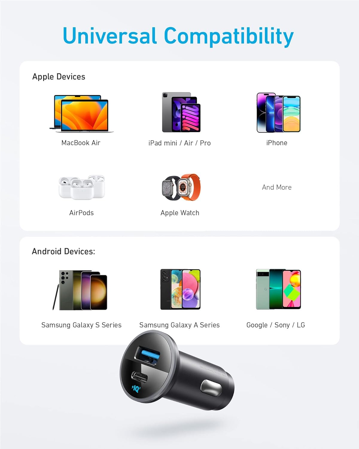 Anker 323 Car Charger 52.5W 1USB x 1 USB-C