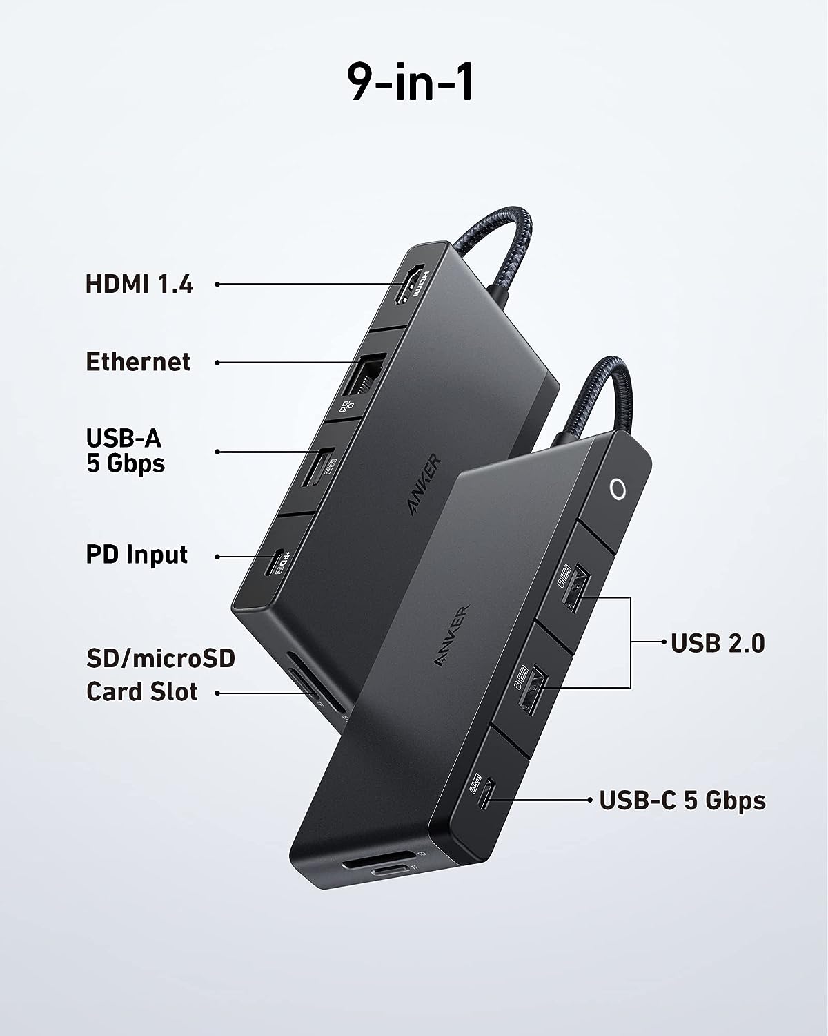 موزع Anker 552 USB-C (9 في 1، 4K HDMI)