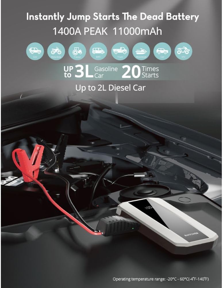 Ravpower 3-in-1 Jump Starter With Power Bank 11000mAh Grey RP-PB1225