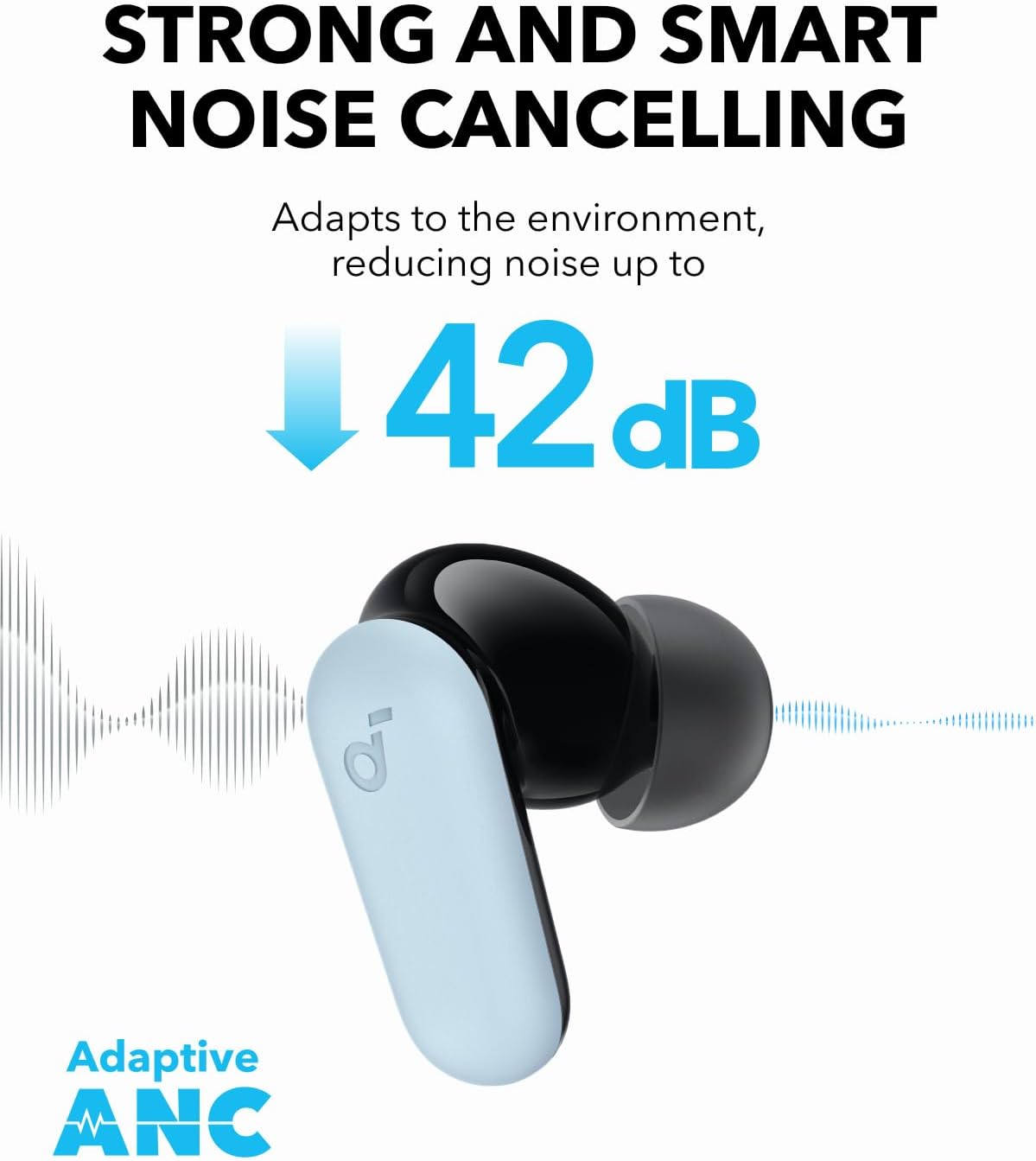 Soundcore by Anker R50i NC Noise Cancelling Earbuds, Strong and Powerful Bass, 45H Playtime - Blue