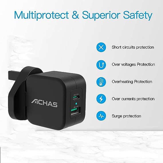 Achas Dual Port wall charger 20W USB C PD Fast Charger