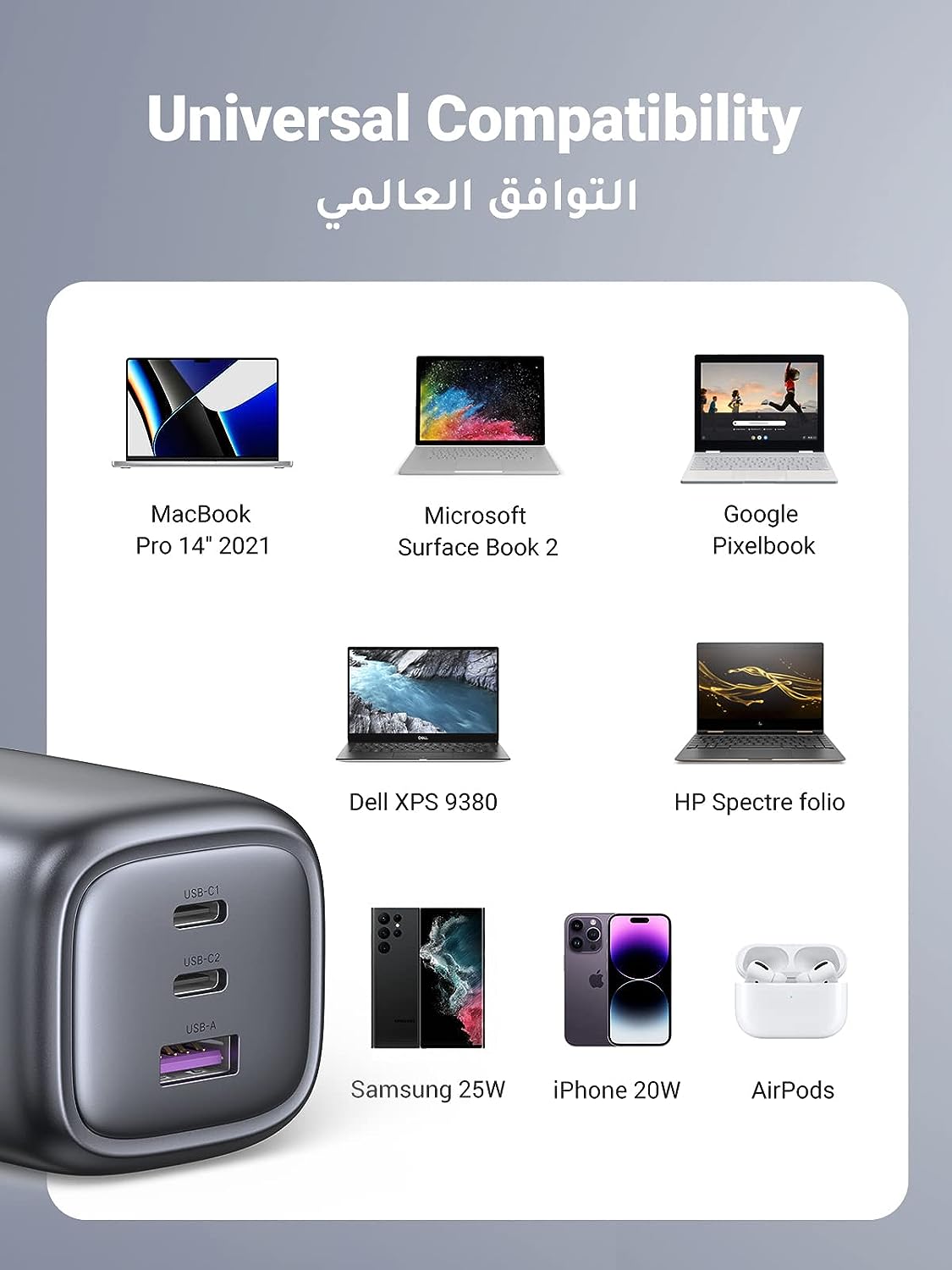 Ugreen Nexode 65W USB C Wall Charger - 3 Ports Space( Gray)