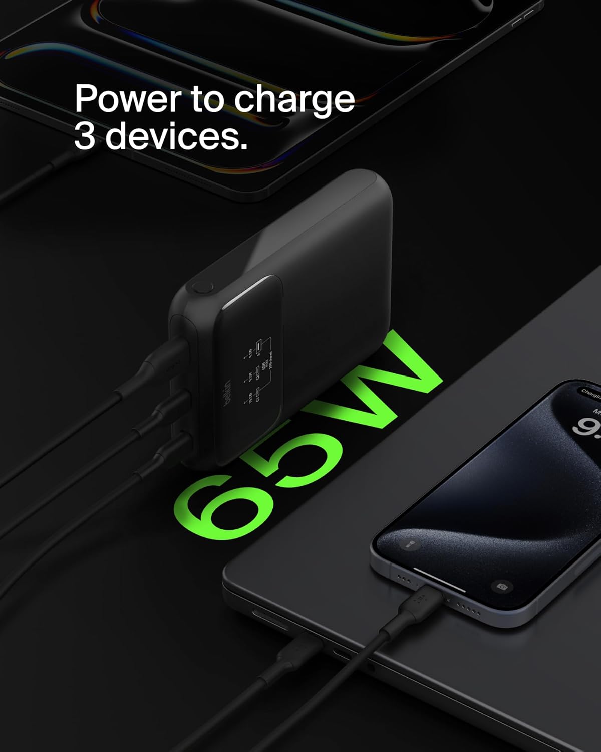 بنك طاقة Belkin BoostCharge ثلاثي المنافذ لأجهزة الكمبيوتر المحمولة 20K مع منافذ USB-C وUSB-A