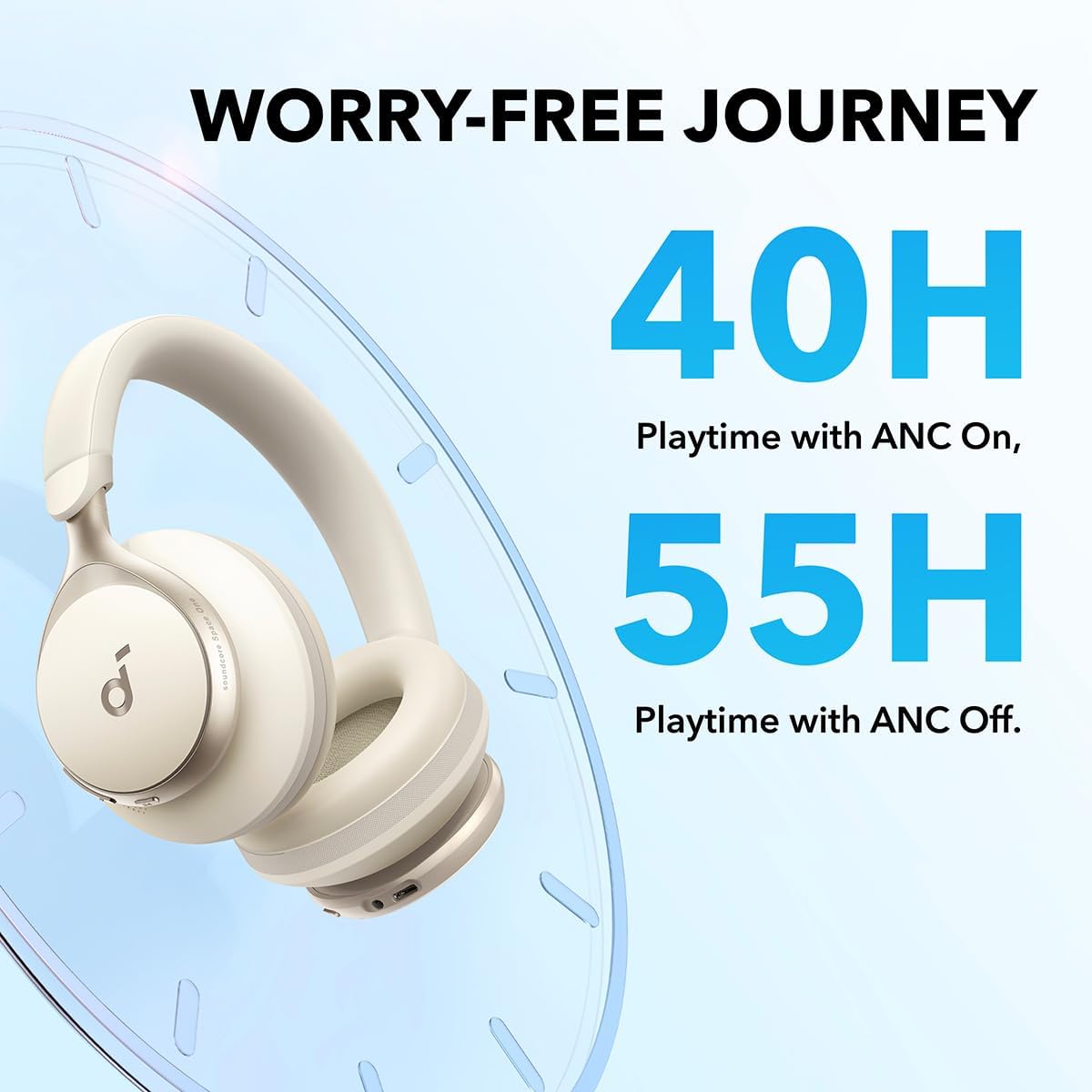 Soundcore by Anker, Space One Active Noise Cancelling Headphones, 40H ANC Playtime - Latte Cream