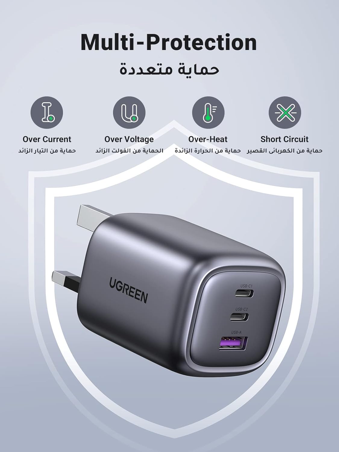 Ugreen Nexode 65W USB C Wall Charger - 3 Ports Space( Gray)