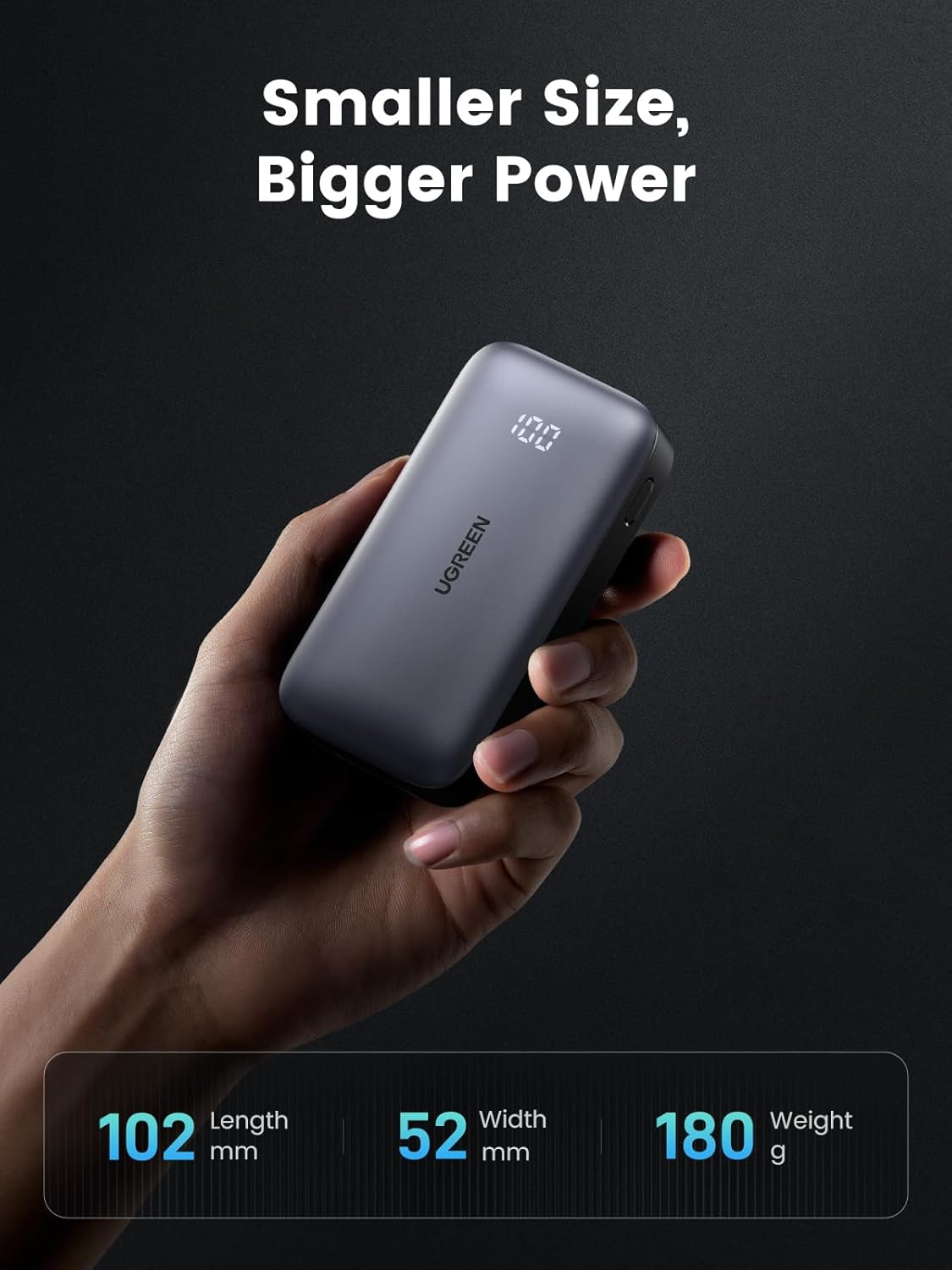 بنك طاقة صغير من يوجرين 30 وات، سعة بطارية 10,000 مللي أمبير/ساعة، منفذين PD3.0، USB C+A، شحن سريع، شاشة رقمية، شاحن محمول لهاتف iPhone 16 Pro Max/15/14