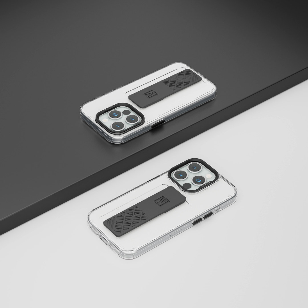 غطاء/جراب شفاف من Levelo Graphia مقاوم للصدمات مع قبضة سيليكون IMD لهاتف iPhone 15 Series