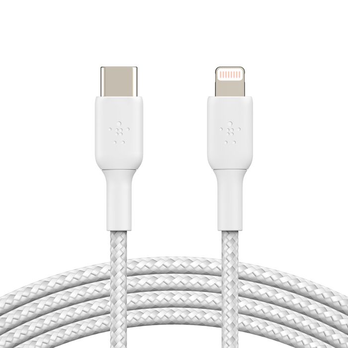 كابل Belkin Boost Charge Braided USB-C إلى Lightning (2 متر / 6.6 قدم، أبيض)