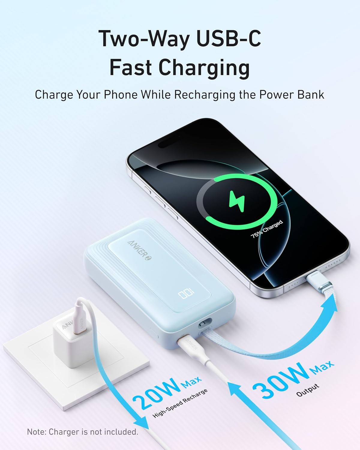 Anker Portable Charger, 10000mAh 30W Power Bank, USB-C in and Out Fast Charging Battery Pack