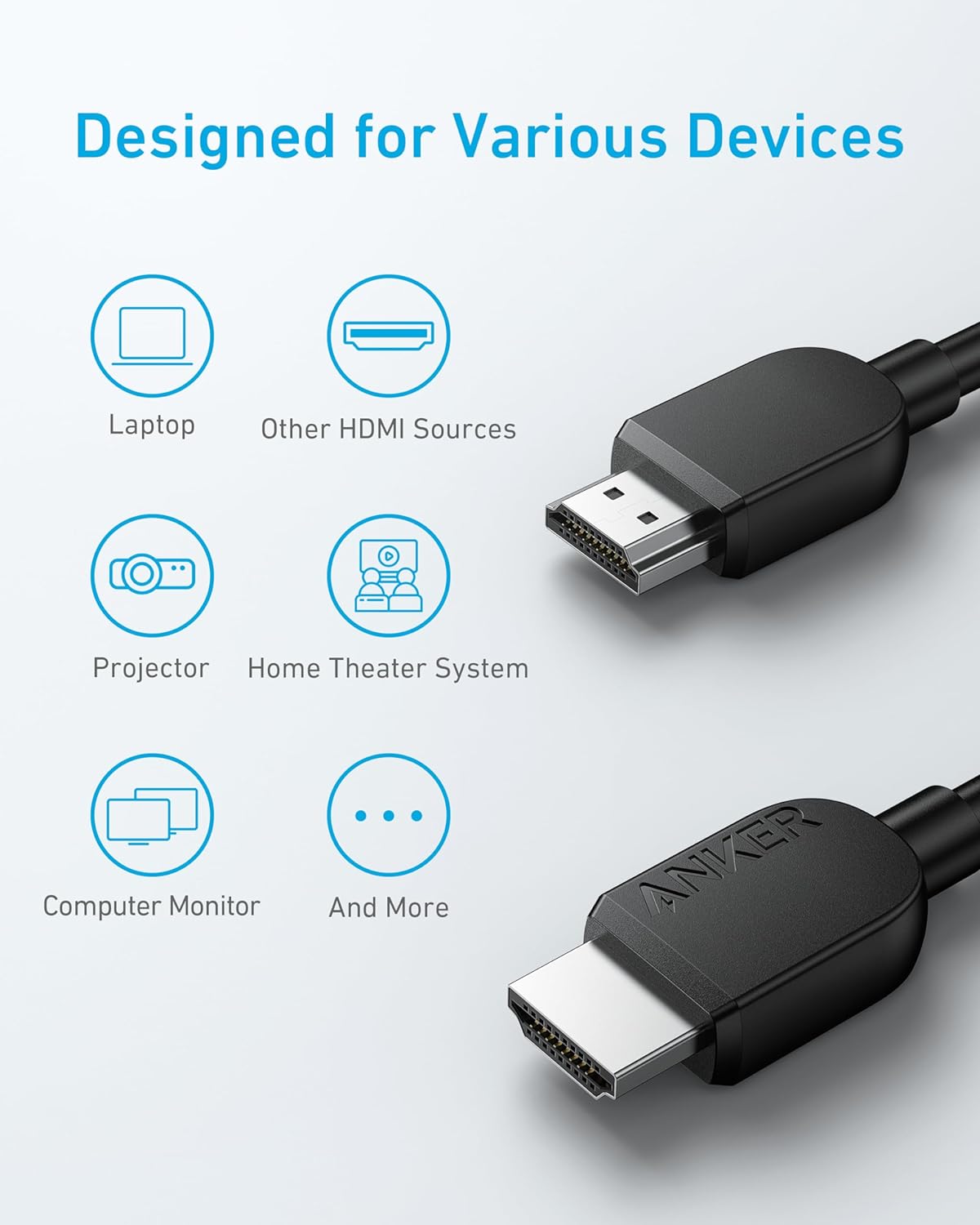 Anker HDMI Cable 8K@60Hz Certified Ultra High-Speed Durable Cable with HDMI 2.1 - 6ft