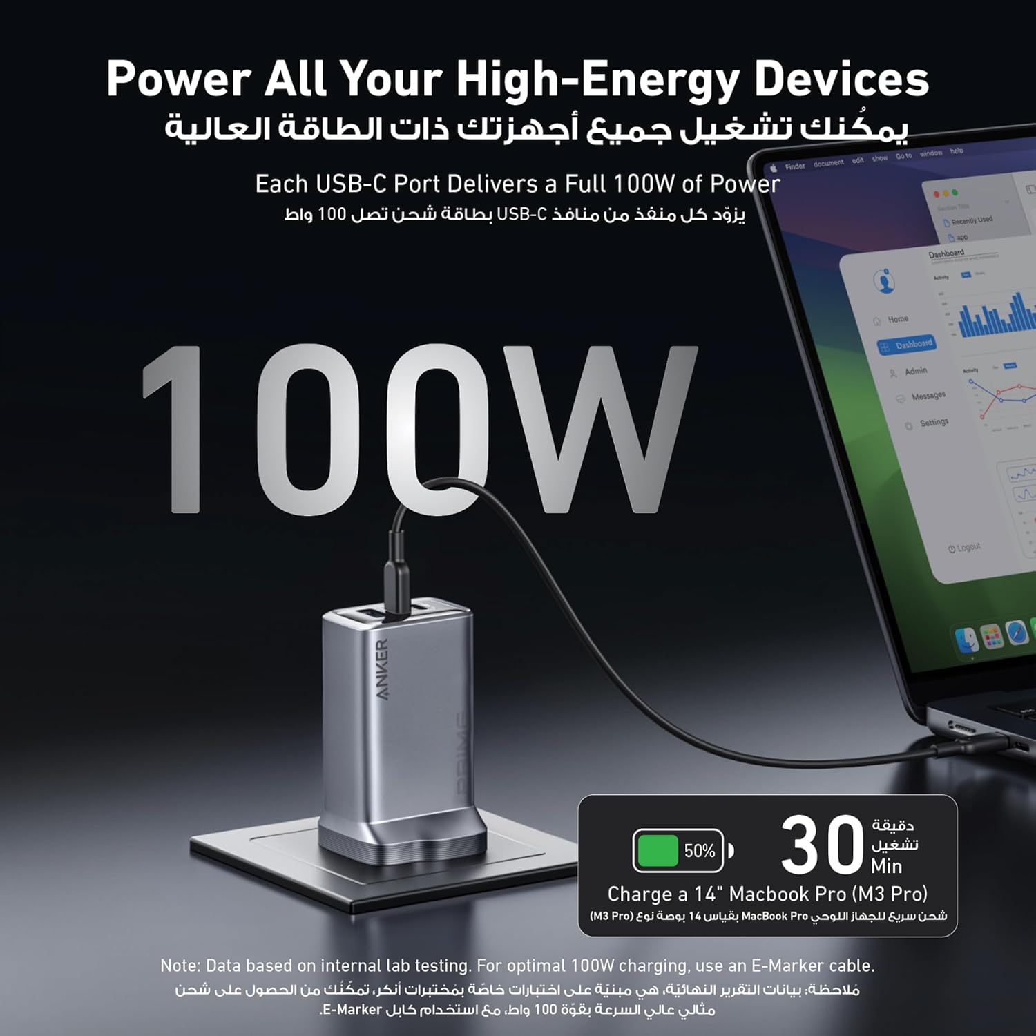 Anker Prime 100W USB C Charger, 3-Port Foldable and Compact GaN Charger, For MacBook Pro/Air, iPad Pro, iPhone 16/15/14 Series