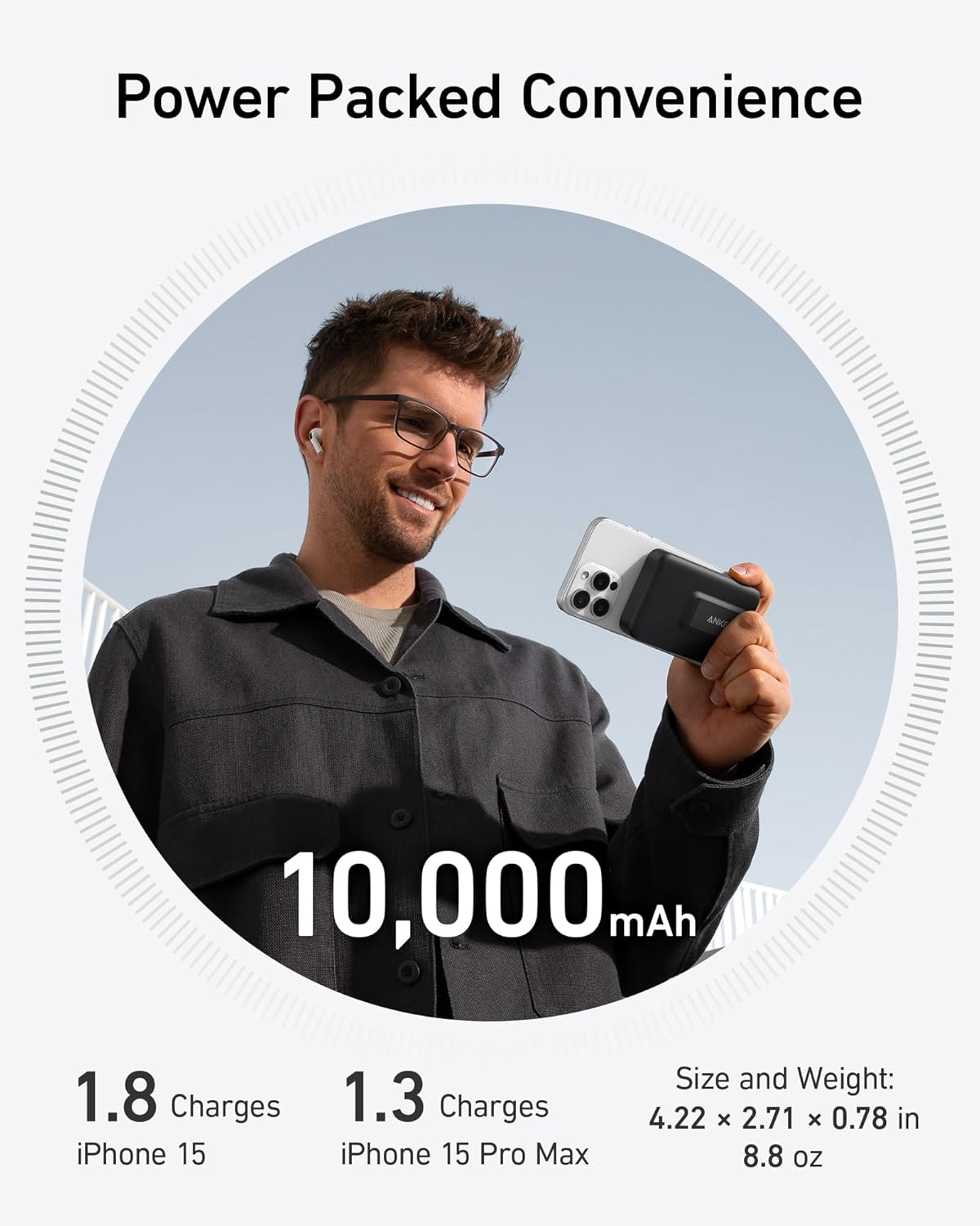 Anker MagGo Power Bank, Qi2 Certified 15W Ultra-Fast MagSafe-Compatible Portable Charger, 10000mAh Battery Pack with Smart Display & Foldable Stand, For iPhone 16/15/14/13 Only (USB-C Cable Included)