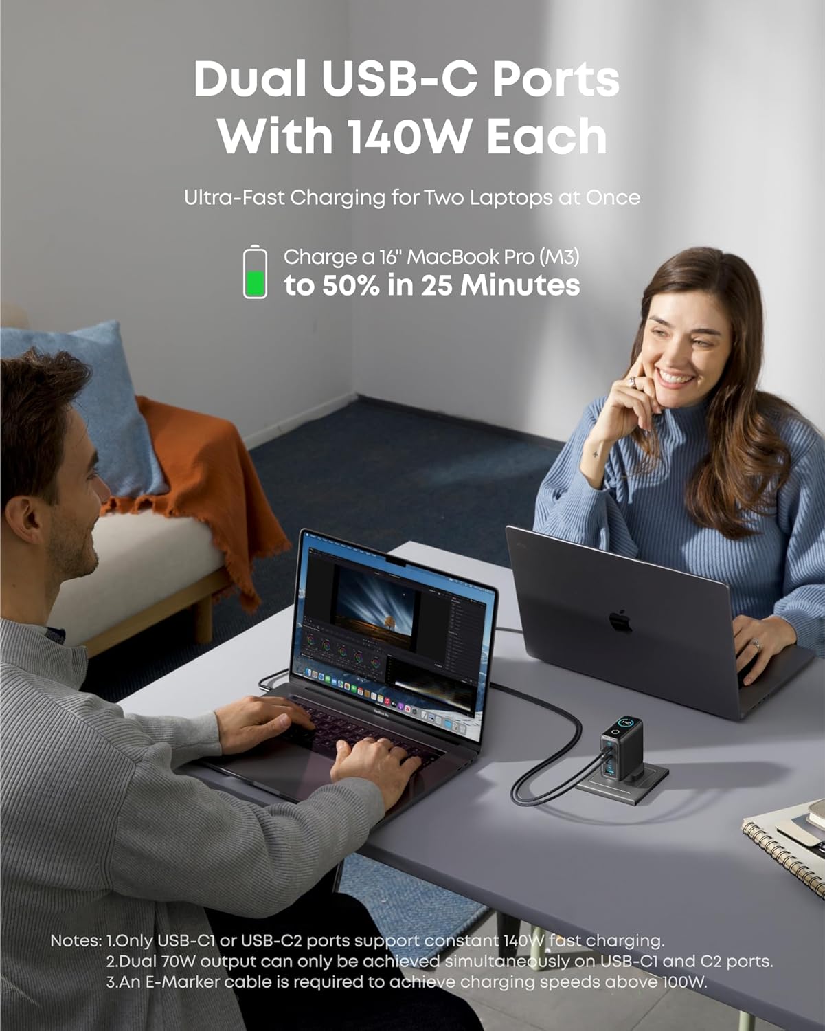 Anker 140W USB C Charger, Laptop Charger, 4-Port Multi-Device Fast Charging, Advanced GaN Power Adapter