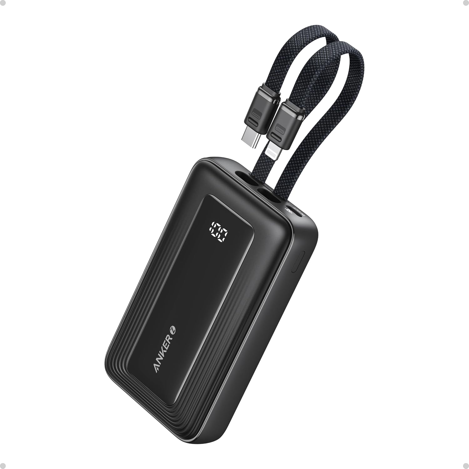 Anker Zolo Power Bank, 10000mAh 30W with Built-in USB-C and MFi Certified Lightning Cable
