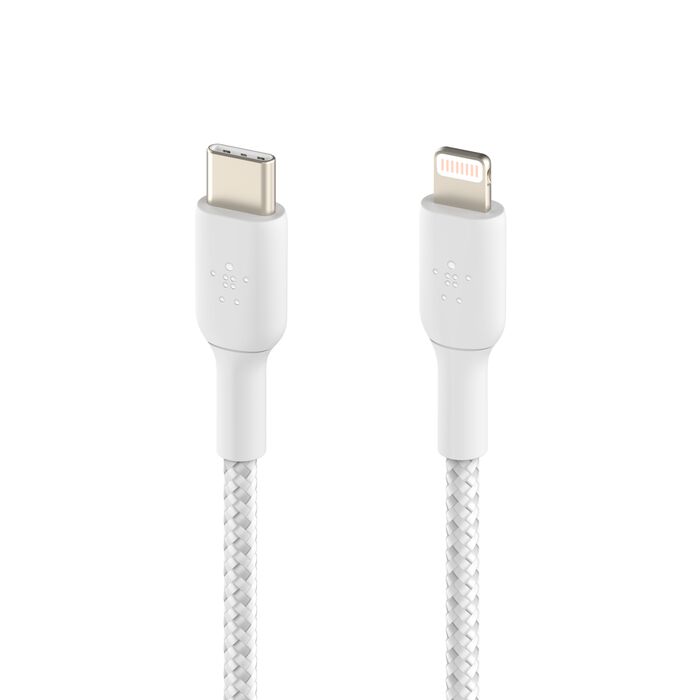 كابل Belkin Boost Charge Braided USB-C إلى Lightning (2 متر / 6.6 قدم، أبيض)
