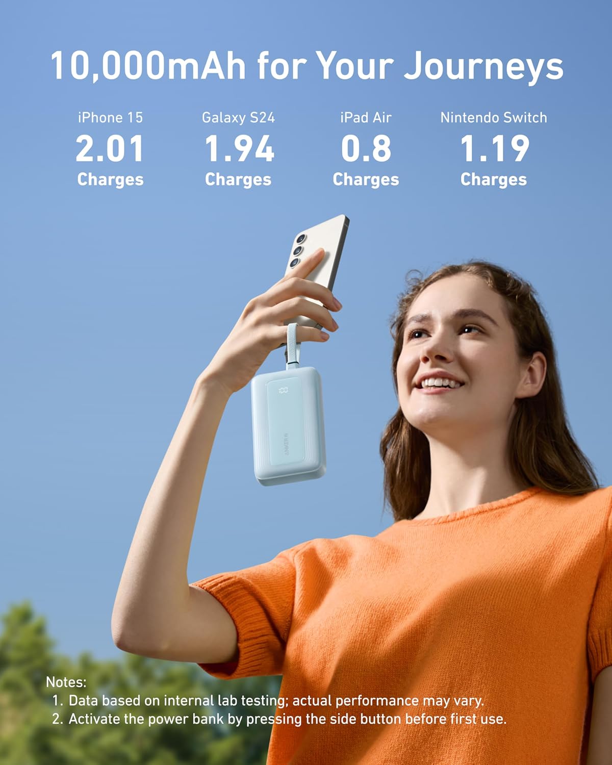 Anker Zolo Power Bank, 10000mAh 30W with Built-in USB-C and MFi Certified Lightning Cable