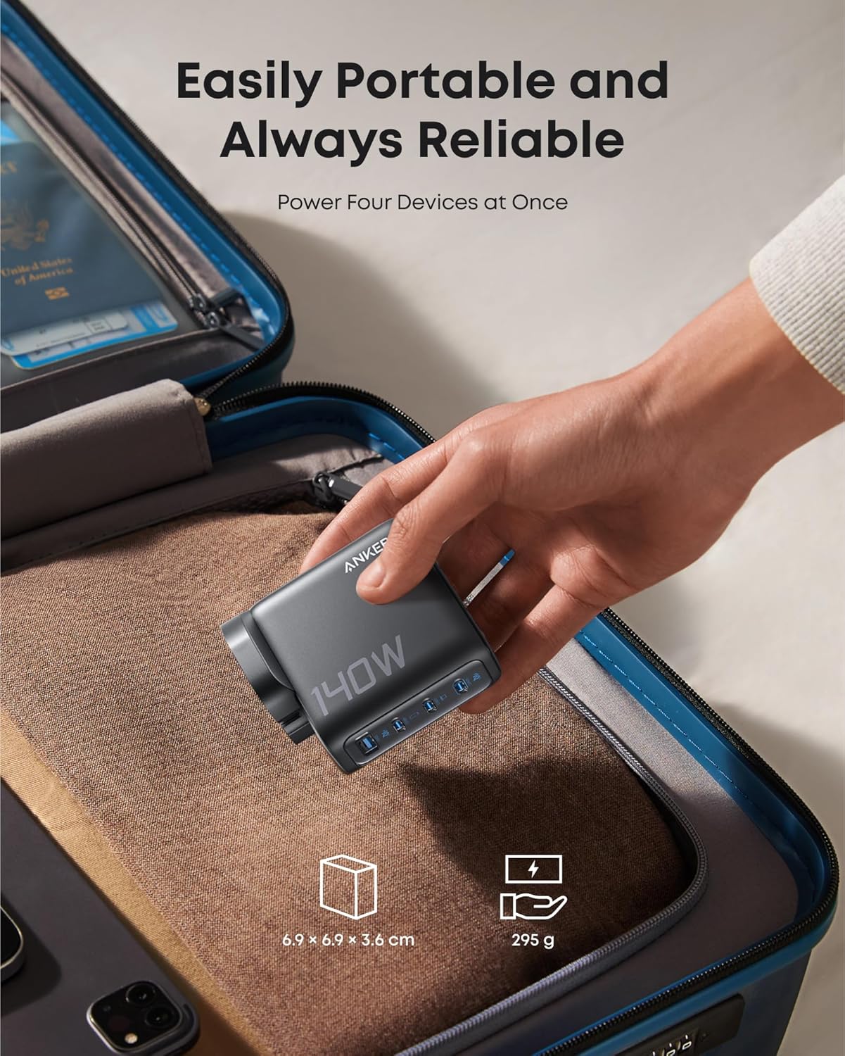 Anker 140W USB C Charger, Laptop Charger, 4-Port Multi-Device Fast Charging, Advanced GaN Power Adapter