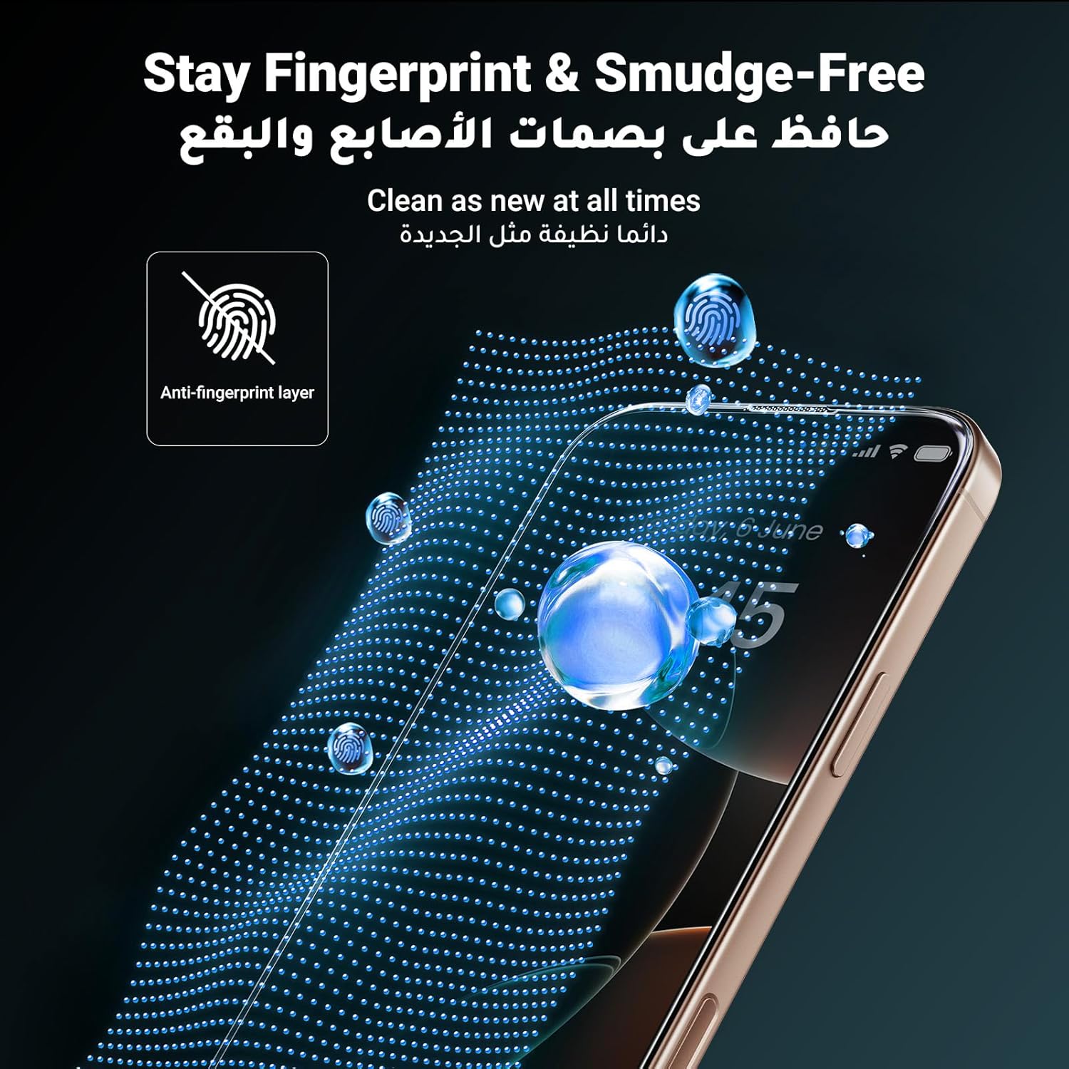 واقي شاشة Ugreen من قطعتين لهاتف iPhone 16 Pro / Pro Max بتغطية كاملة 6.9 بوصة عالي الدقة سهل التركيب بإطار حماية من الدرجة العسكرية مقاوم للخدش ومضاد لبصمات الأصابع - شفاف