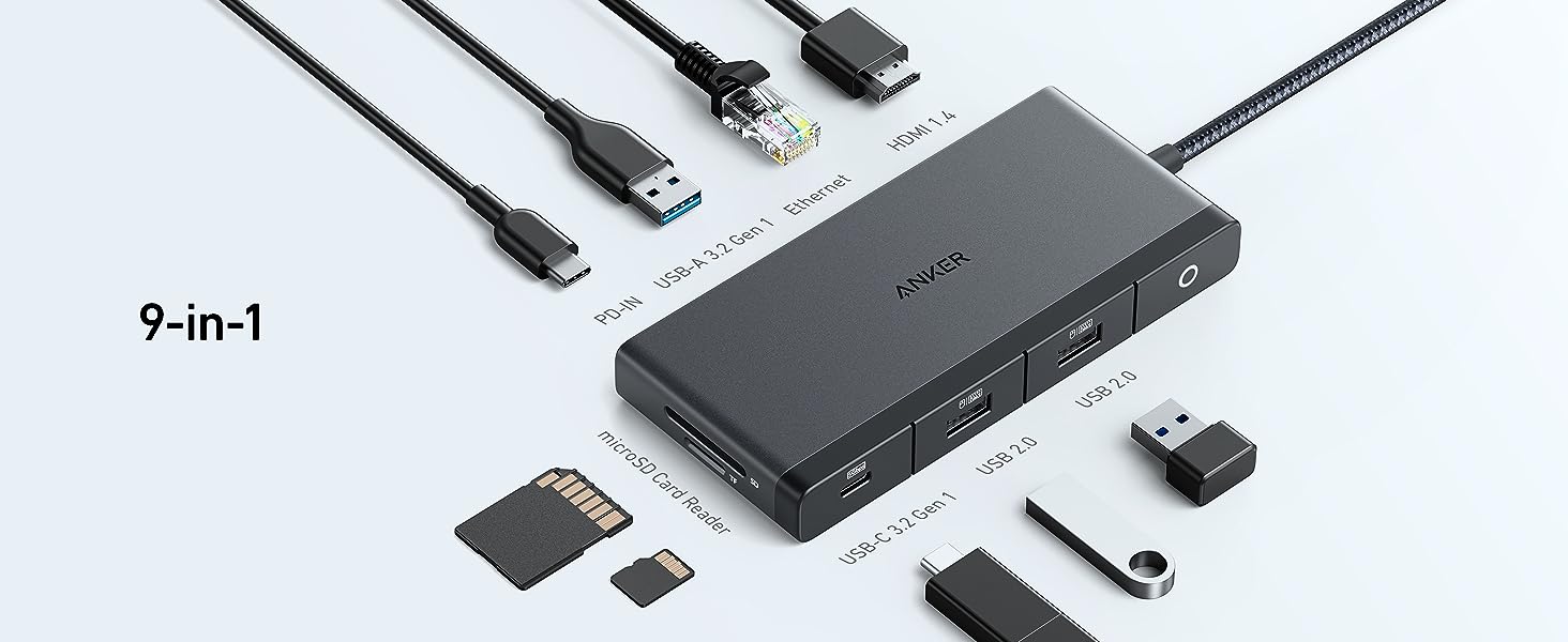 موزع Anker 552 USB-C (9 في 1، 4K HDMI)
