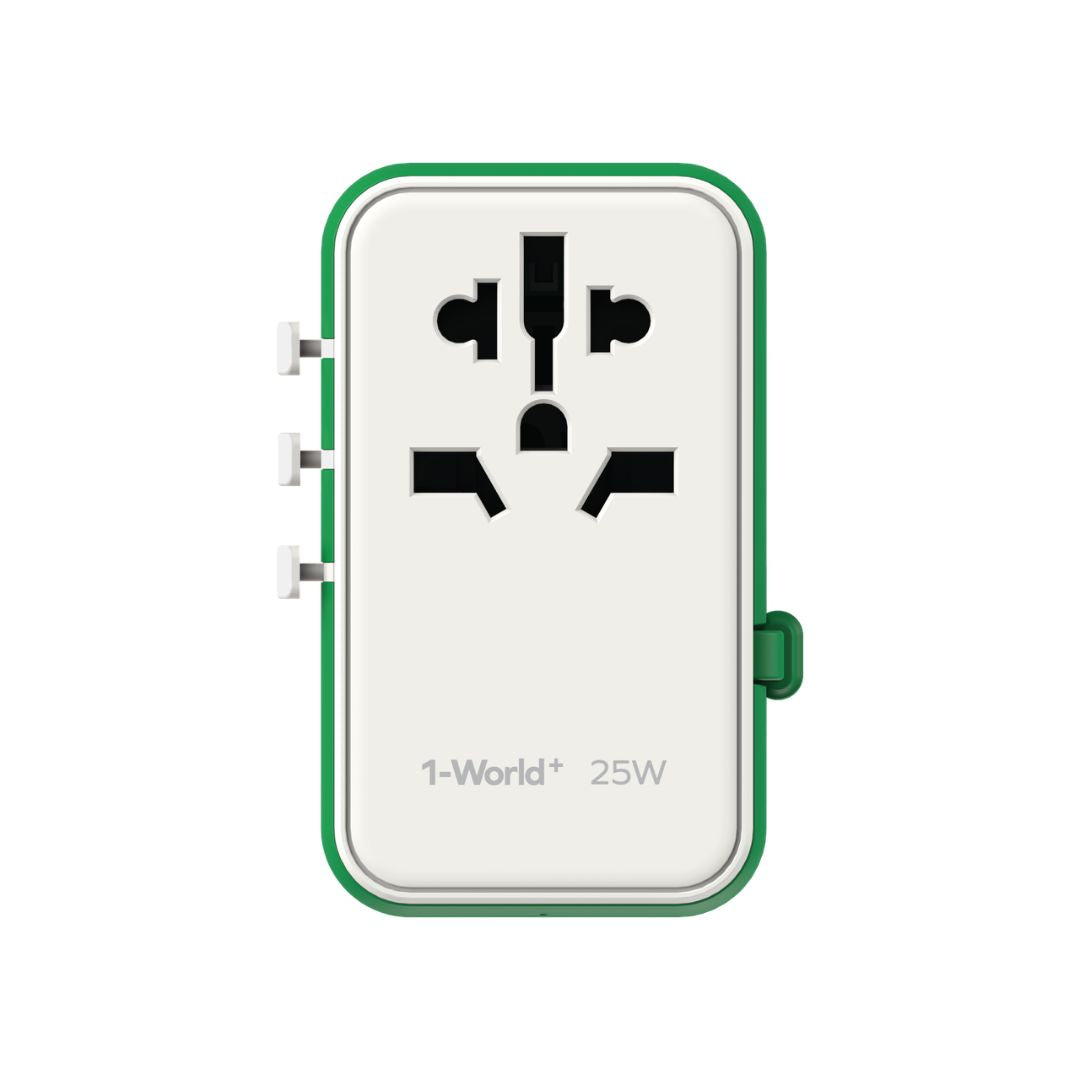 Momax 1-World+ 3-Port 25W Travel Charger Built-In USB-C Cable - Green