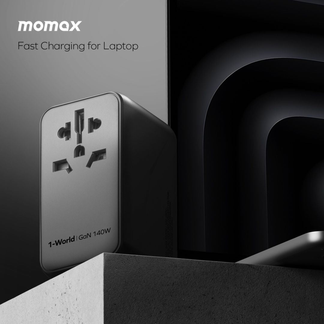 Momax 1-World 140W Gan 4 Ports Ac Travel Adapter Including 140W Usb-C To Usb-C Cable
