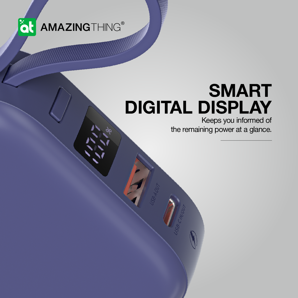 بنك طاقة Thunder Go من Amazing Thing بسعة 10000 مللي أمبير/ساعة مع كابلين USB-C مدمجين - أزرق