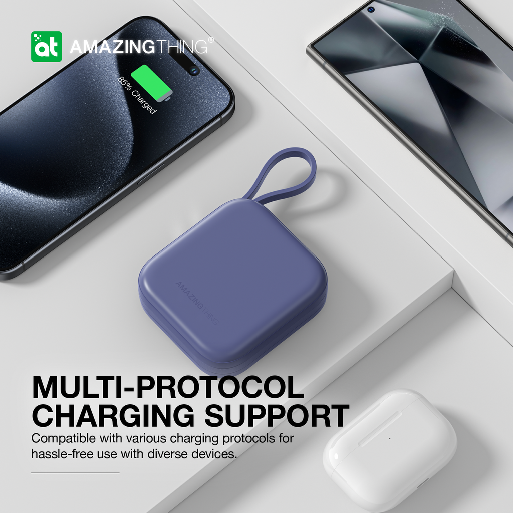 بنك طاقة Thunder Go من Amazing Thing بسعة 10000 مللي أمبير/ساعة مع كابلين USB-C مدمجين - أزرق