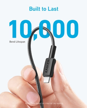 Anker 322 USB-C to Lightning Cable – 10 ft / 3 m, Black, 60 W PD – Model A81B7H11