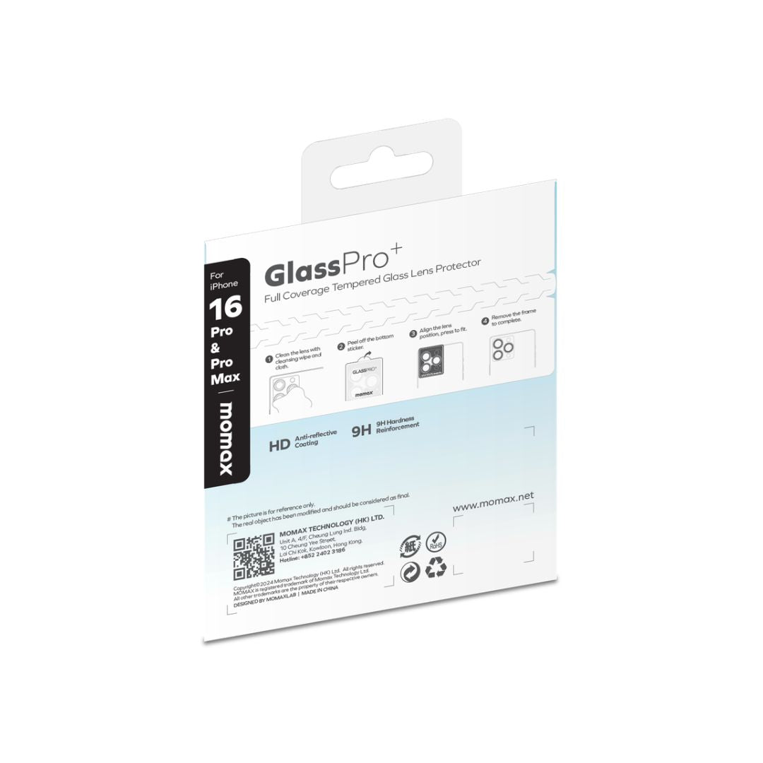 Momax GlassPro+ Full Coverage Tempered Glass Lens Protector iPhone 16 Pro / iPhone 16 Pro Max (Black)