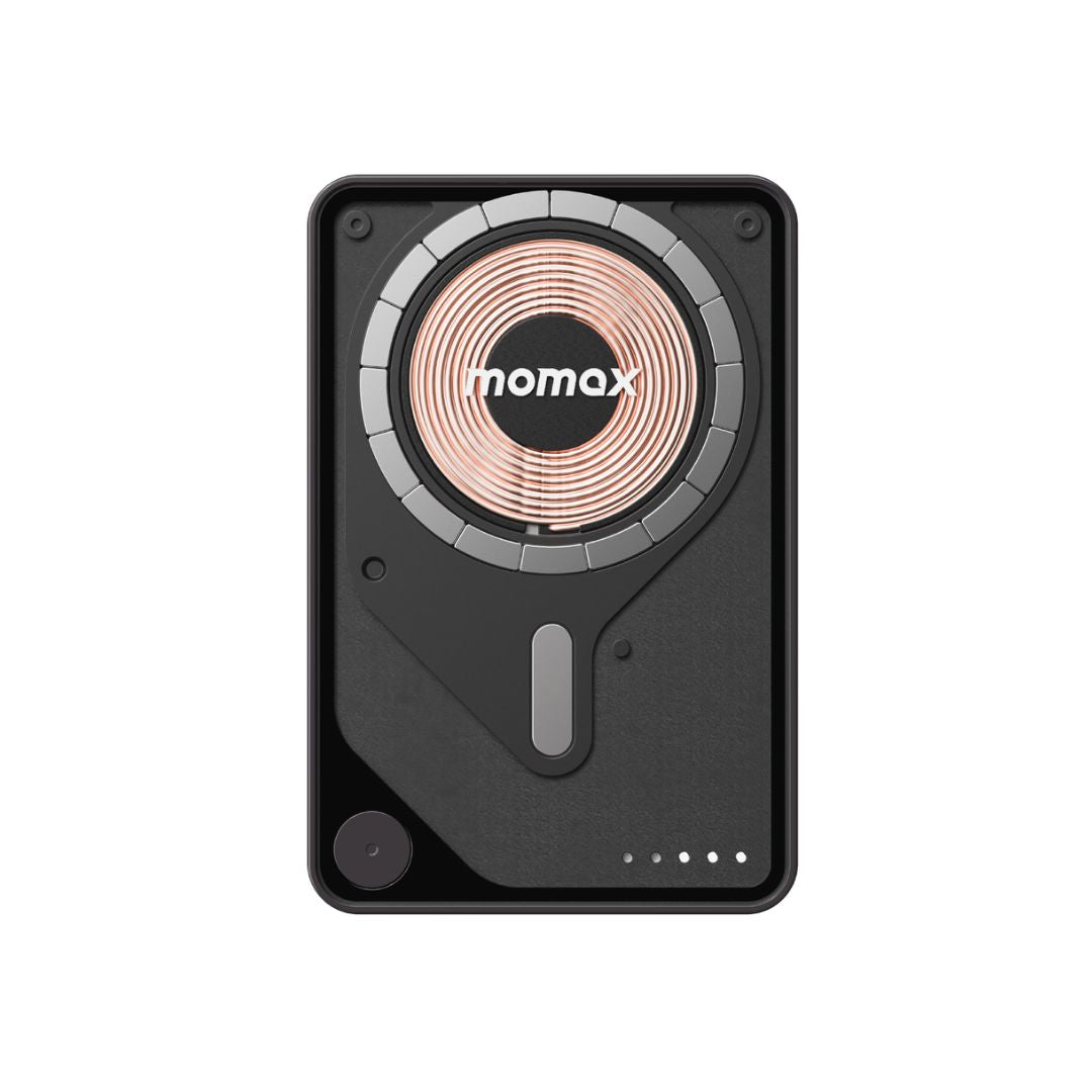 بنك طاقة لاسلكي مغناطيسي من موماكس 1-باور إكس برو+ بسعة 10000 مللي أمبير/ساعة مع كابل USB-C مدمج - أسود