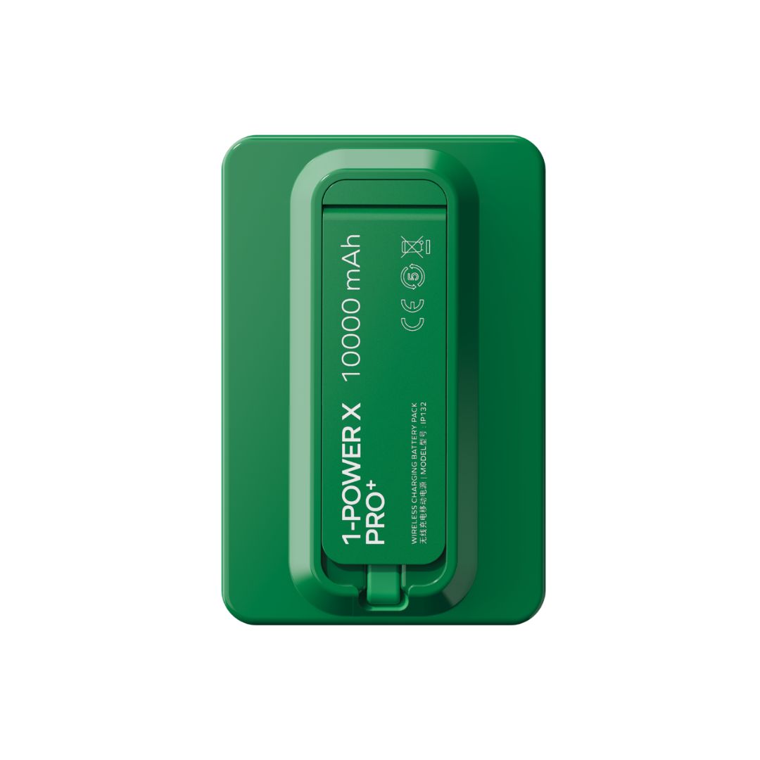 بنك طاقة لاسلكي مغناطيسي من موماكس 1-باور إكس برو+ بسعة 10000 مللي أمبير/ساعة مع كابل USB-C مدمج - أخضر