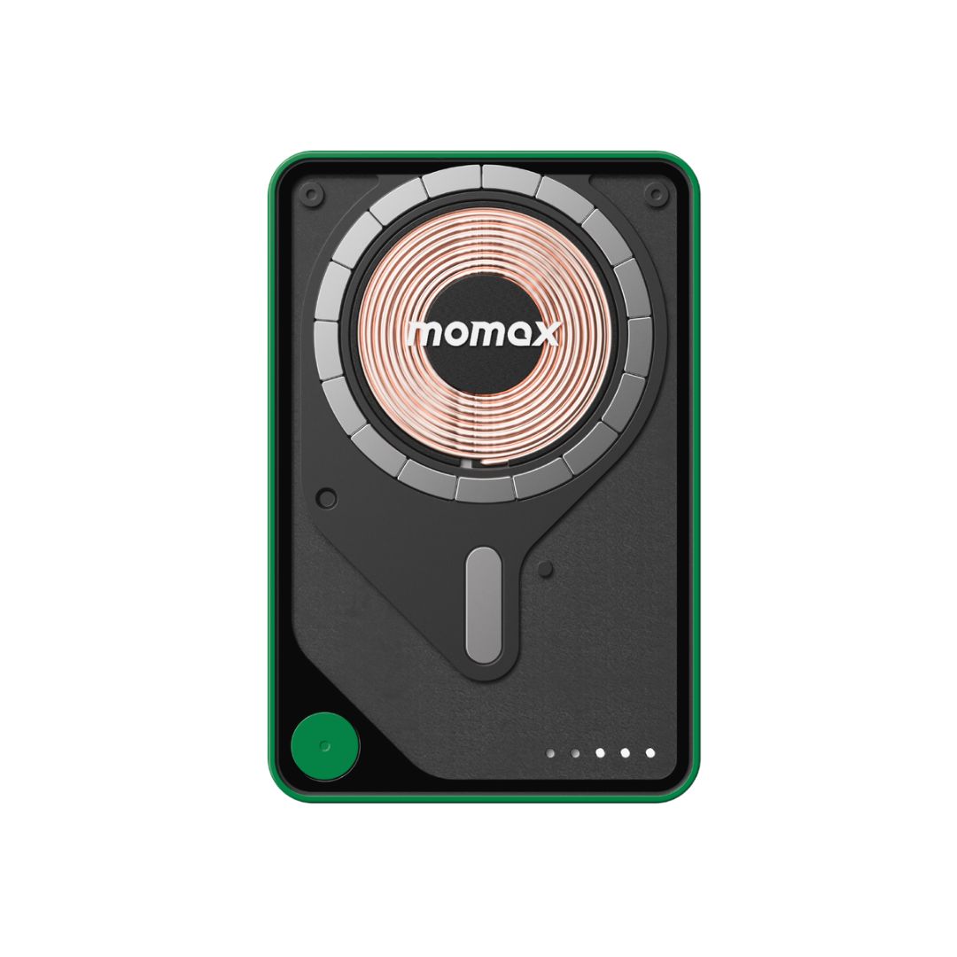 بنك طاقة لاسلكي مغناطيسي من موماكس 1-باور إكس برو+ بسعة 10000 مللي أمبير/ساعة مع كابل USB-C مدمج - أخضر