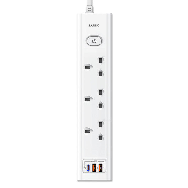 LANEX LC68U GAN PD30W Multifunction Power Socket 3250W 2M (UK PLUG) - WHITE
