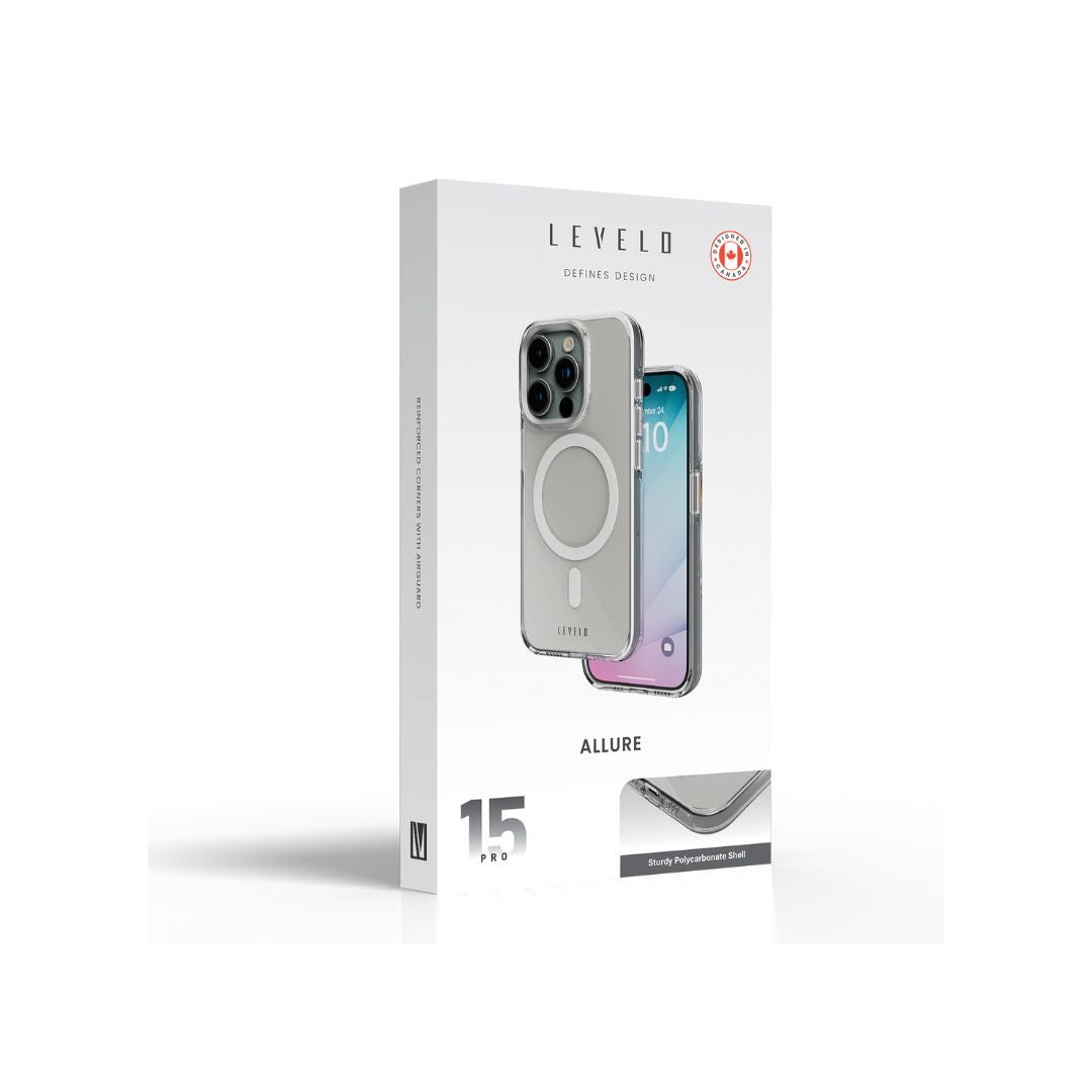 غطاء/جراب صلب من Levelo Allure 3H مضاد للخدش ومقاوم للصدمات لهاتف iPhone 15 Series - شفاف