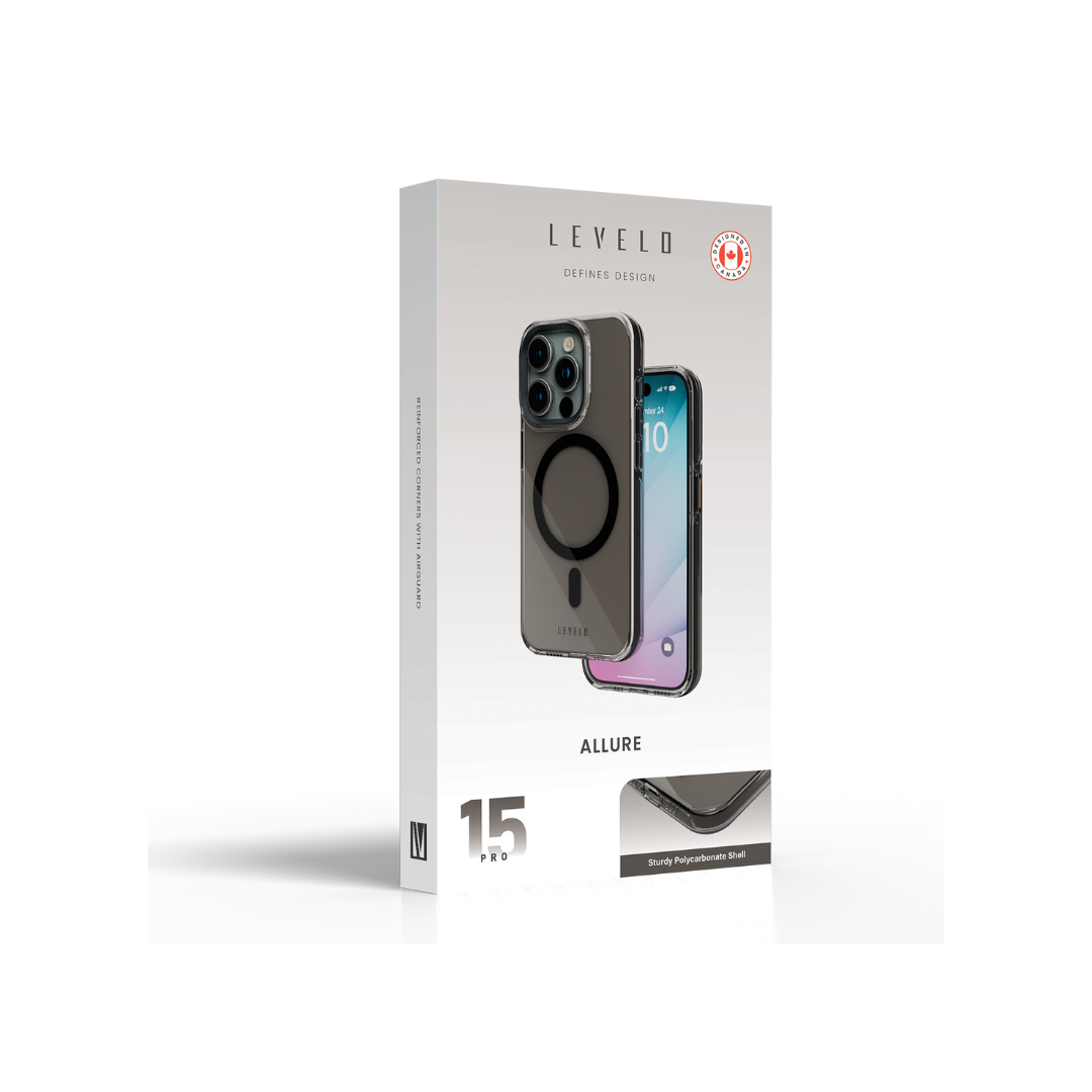 غطاء/جراب ليفيلو ألور 3H الصلب المقاوم للخدش مع خاصية ماج سيف لهاتف آيفون 15 - شفاف دخاني