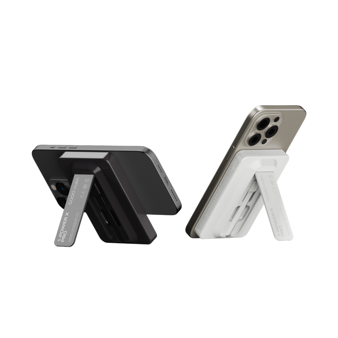 باور بانك لاسلكي مغناطيسي موماكس 1-باور اكس برو بسعة 5000 مللي أمبير/ساعة مع كابل USB-C مدمج - أسود