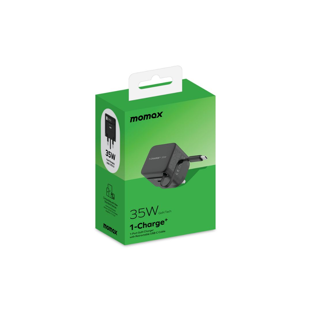 Momax 1-Charge 35W GAN 1 port Charger with built in USB-C Cable