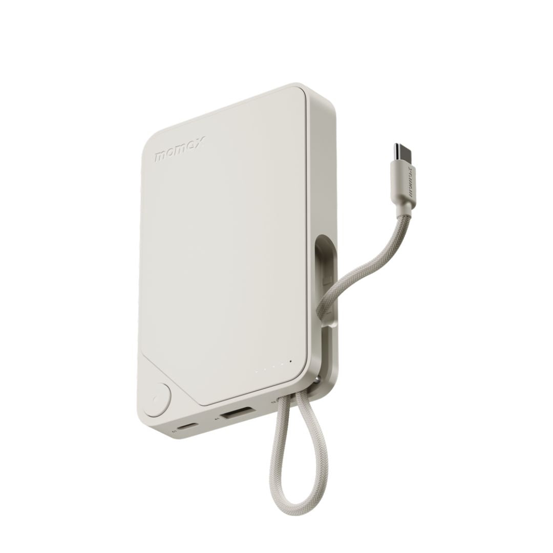 بنك طاقة موماكس 1-باور إكس 10000 مللي أمبير/ساعة مع كابل USB-C مدمج - أبيض