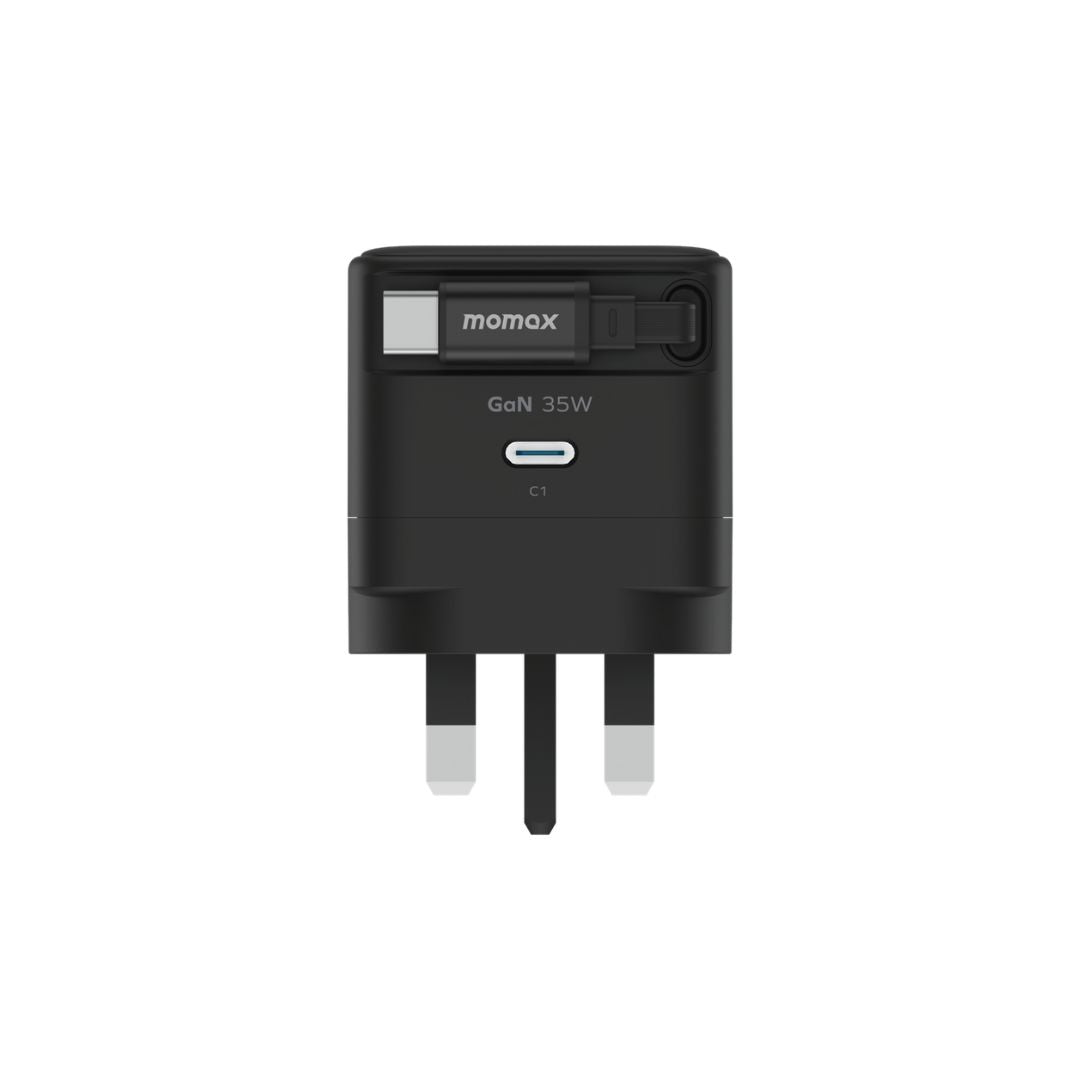 Momax 1-Charge 35W GAN 1 port Charger with built in USB-C Cable