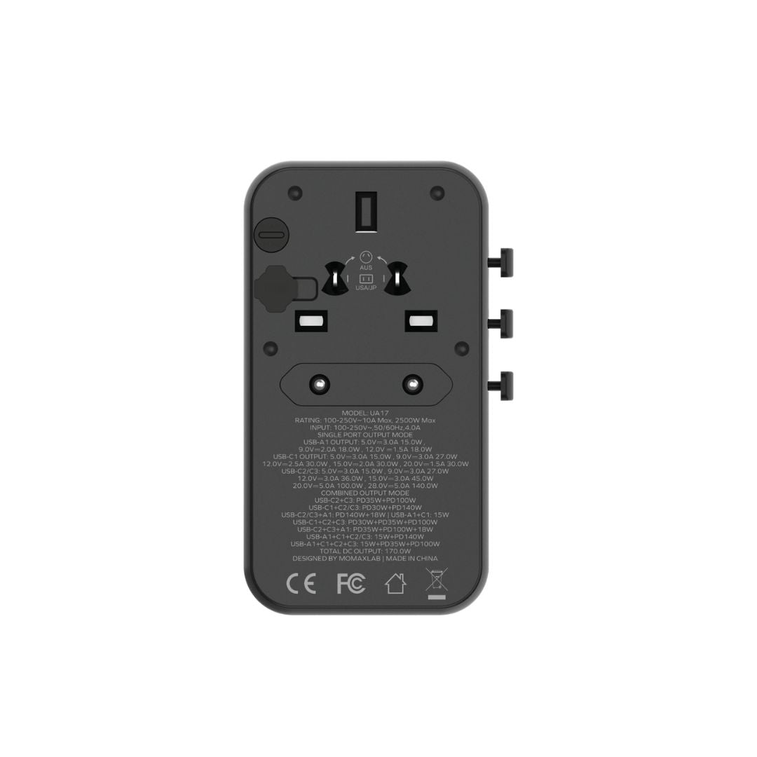 Momax 1-World 4-Port GaN Travel Charger 170W + USB-C Cable - Sandstone