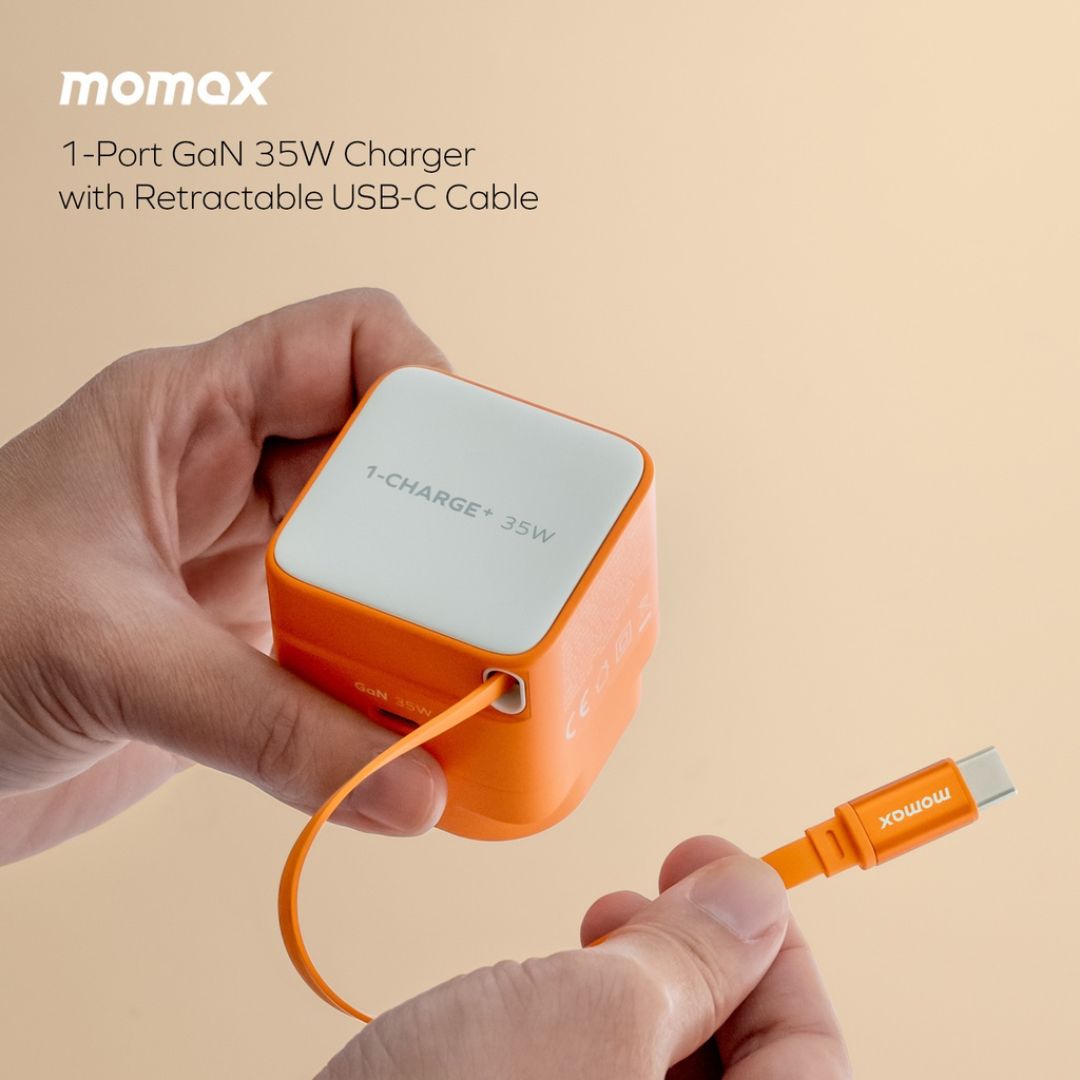 Momax 1-Charge 35W GAN 1 port Charger with built in USB-C Cable