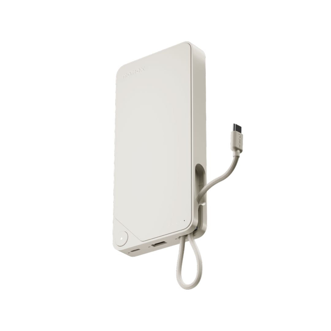 بنك طاقة موماكس 1-باور إكس 20000 مللي أمبير/ساعة مع كابل USB-C مدمج - أبيض
