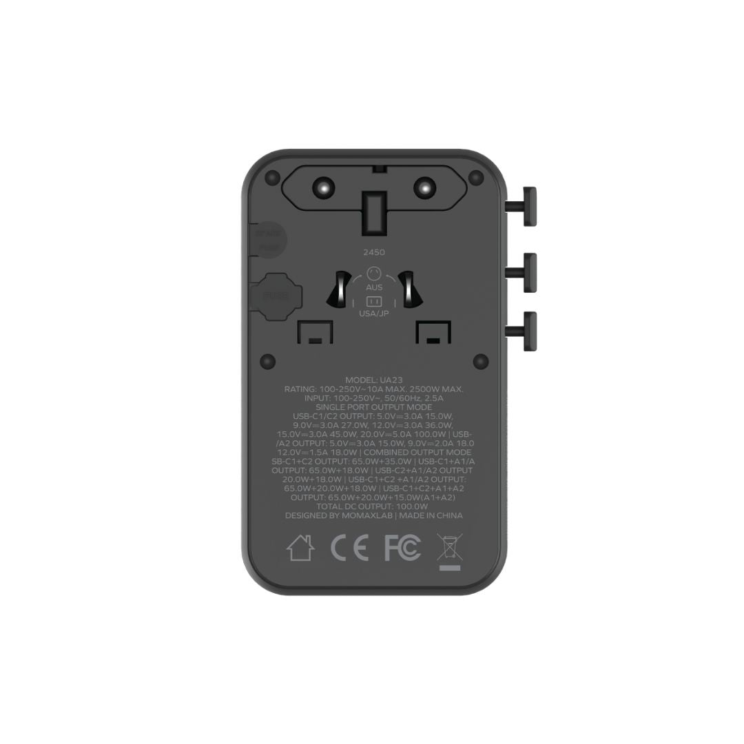 Momax 1-World² 100W 4-Port Mini Universal Travel GaN Charger with Dual AC